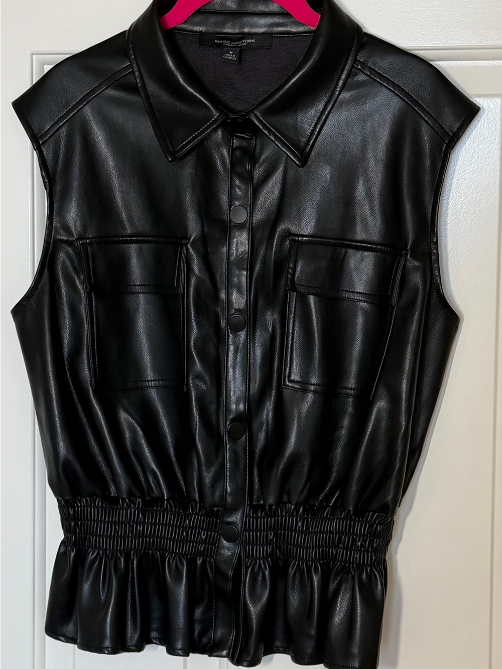 Black Faux Leather Sleeveless Cinched Waist Top NWOT